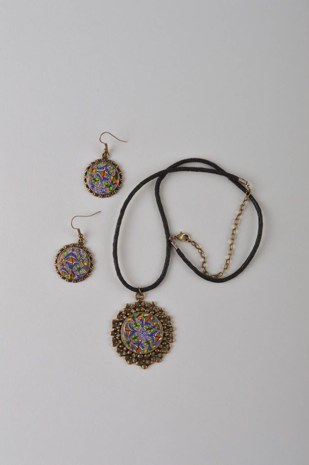 Handmade pendant and earrings elite jewelry set stylish cute accessories photo 5