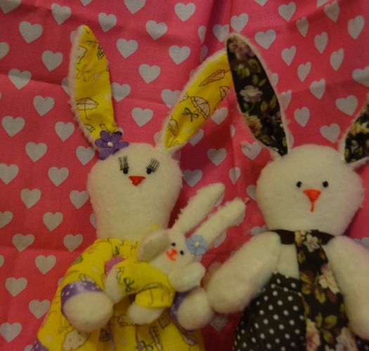 White handmade artificial fur fabric toy of average size Hare with Bouquet photo 1