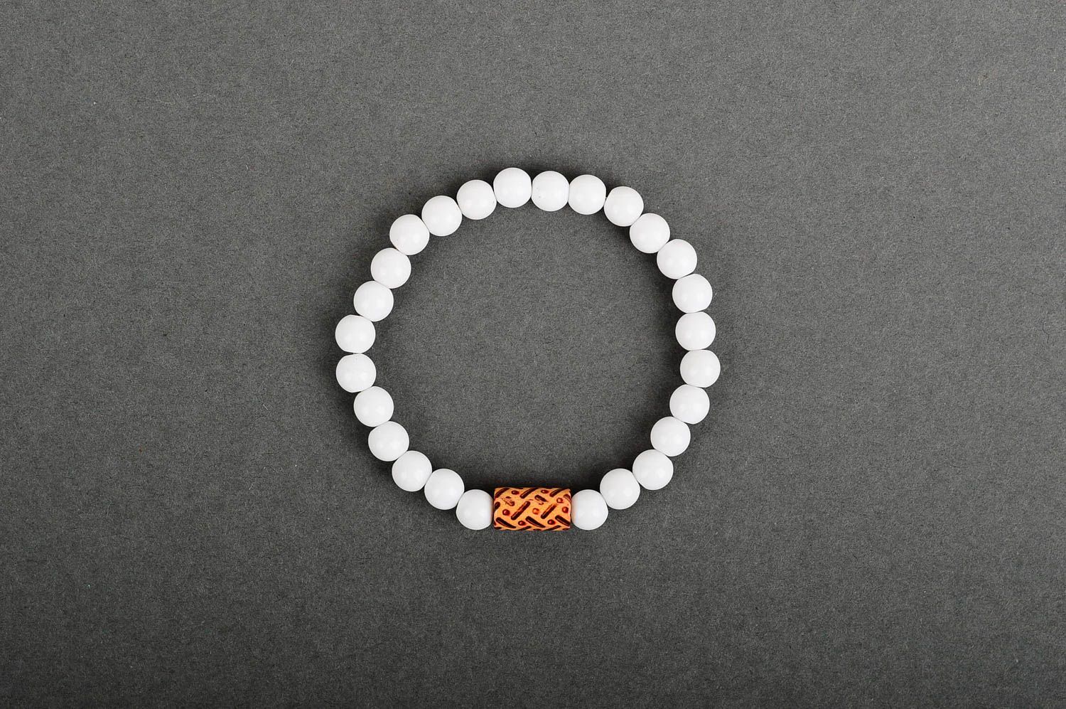 Handmade accessories beautiful white bracelet with beads beaded jewelry  photo 1