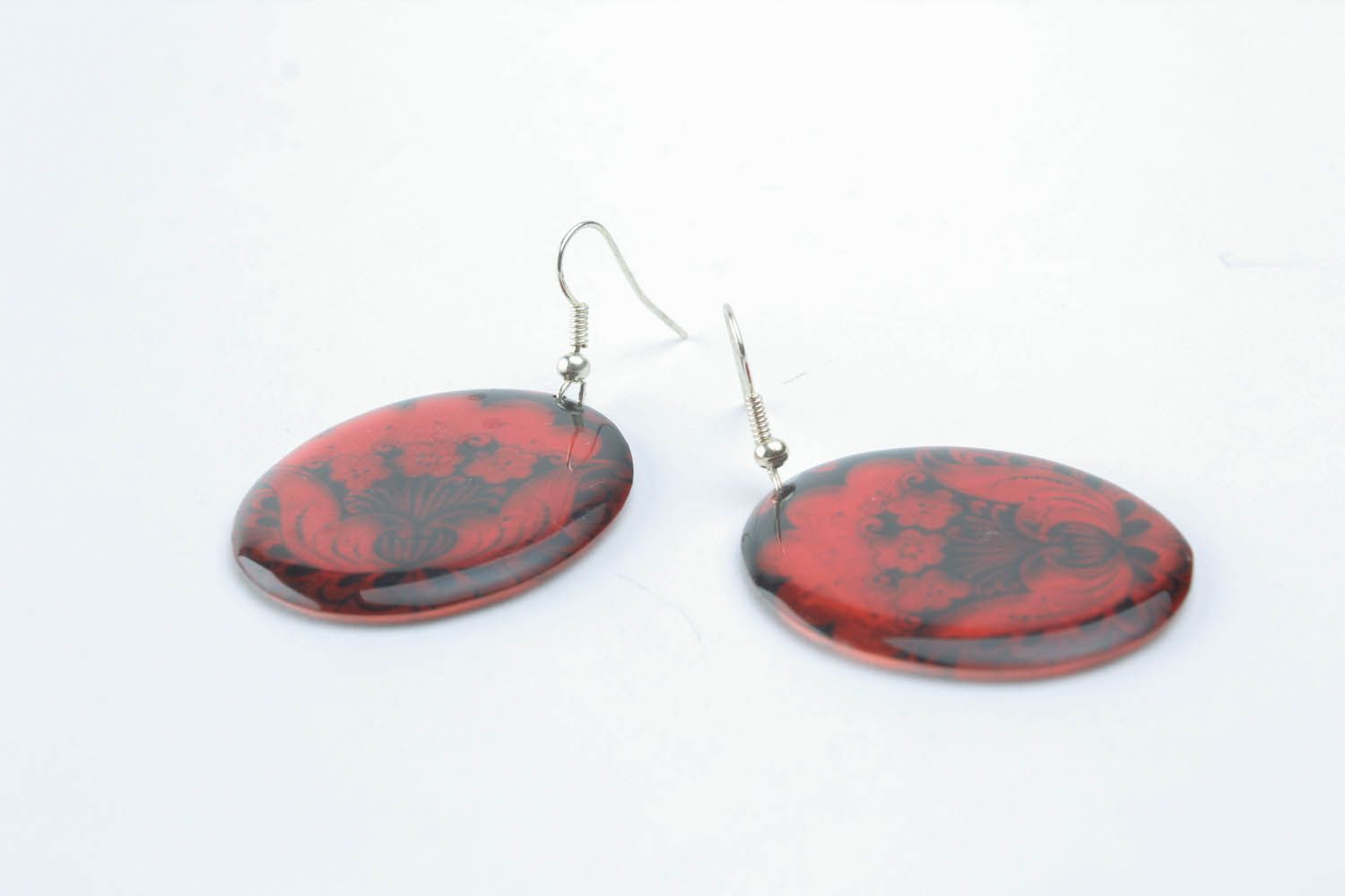 Round earrings with red photoprint photo 4