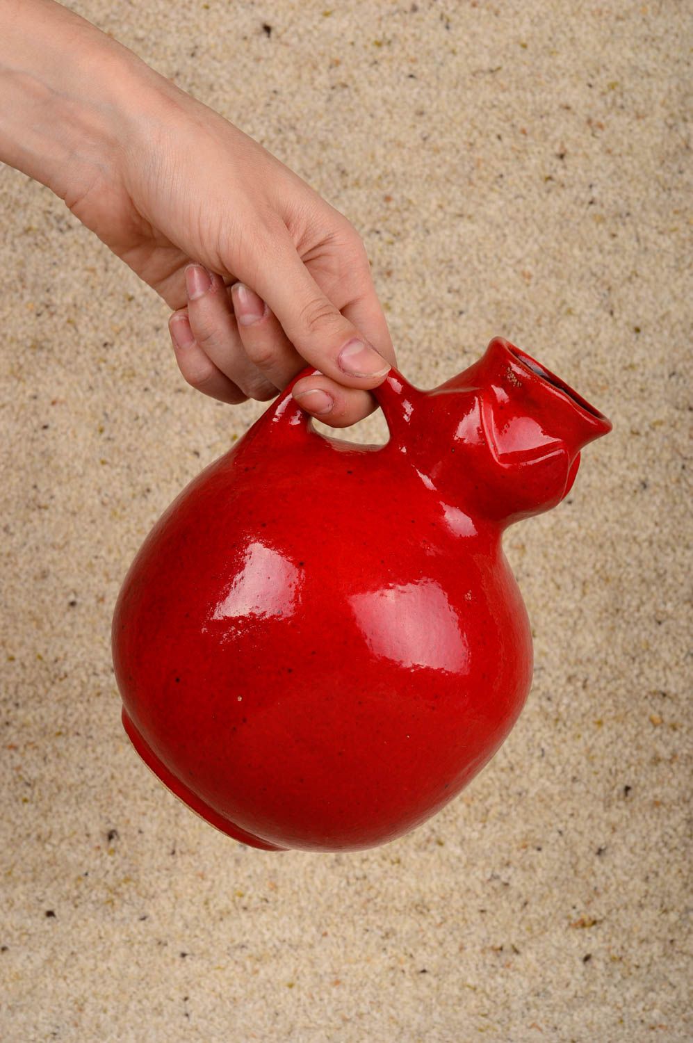 Кувшин керамический красный ваза ручной работы декор для дома оригинальный фото 4