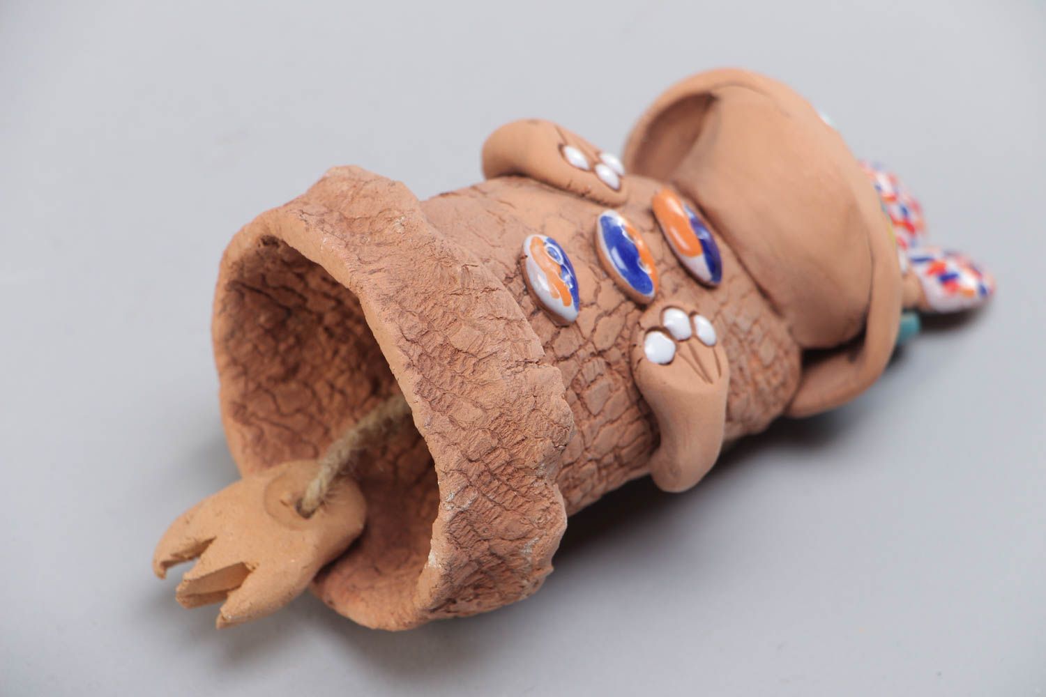 Авторский керамический колокольчик в виде лягушки расписной милый ручная работа фото 4