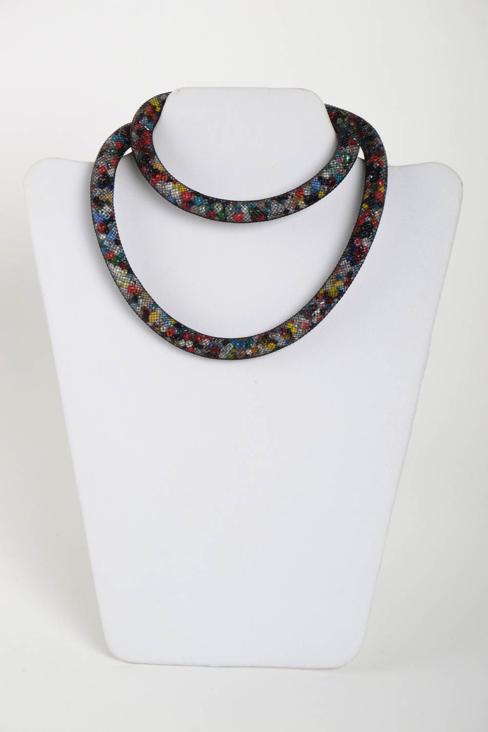 Handmade unusual beaded necklace stylish elegant accessory beaded cord necklace photo 3