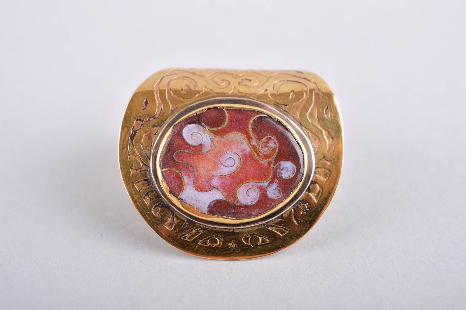 Кольцо ручной работы кольцо из латуни массивное авторское украшение с эмалью  фото 3