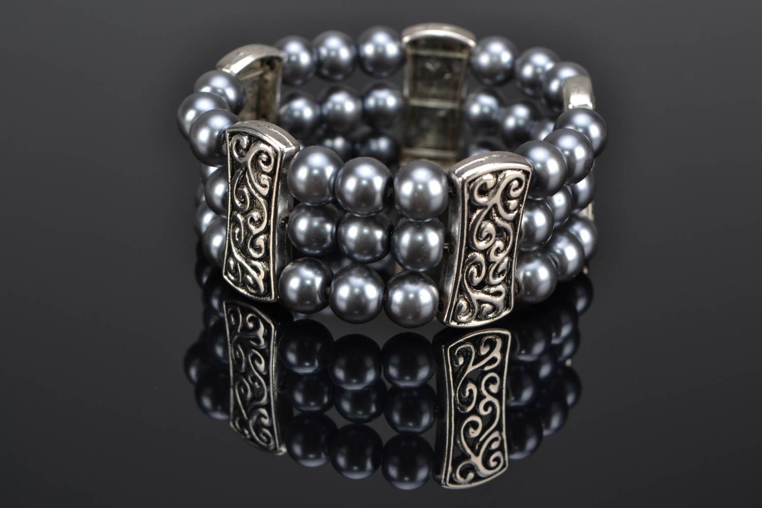 Designer bracelet with ceramic beads Gray photo 1