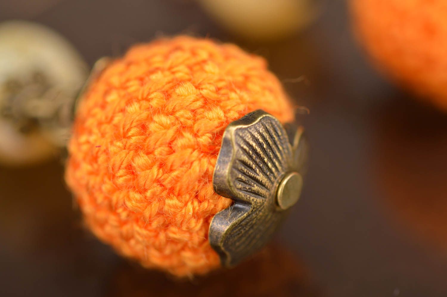 Handmade beaded crocheted earrings long yellow orange bright beautiful jewelry photo 4
