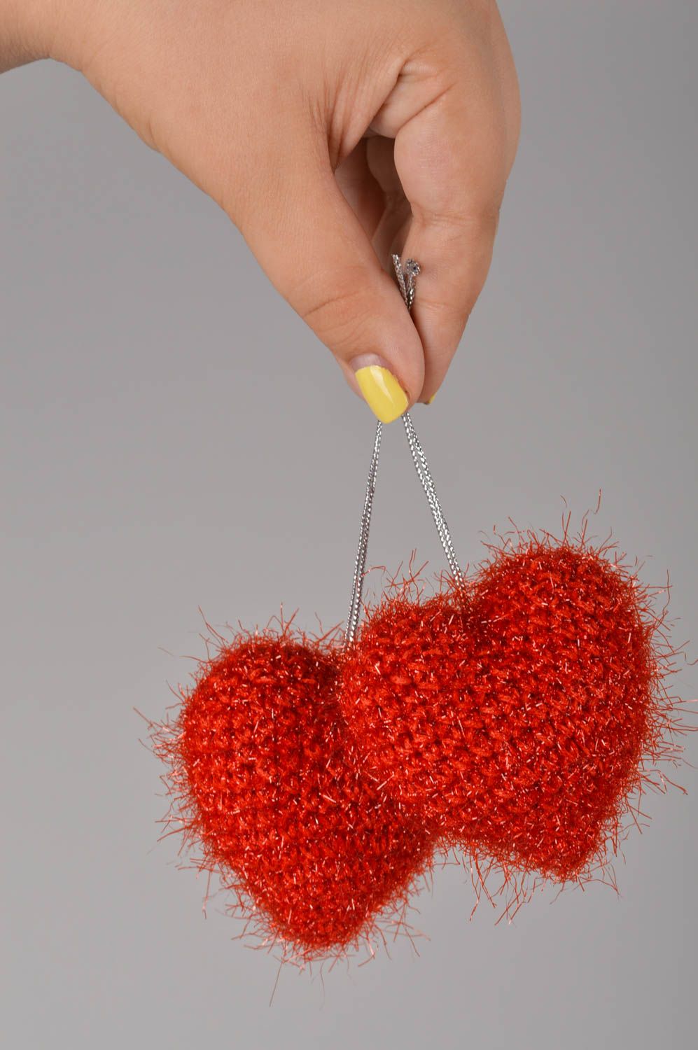 Coeurs à suspendre 2 pièces Jouets faits main tricotés au crochet Déco maison photo 5