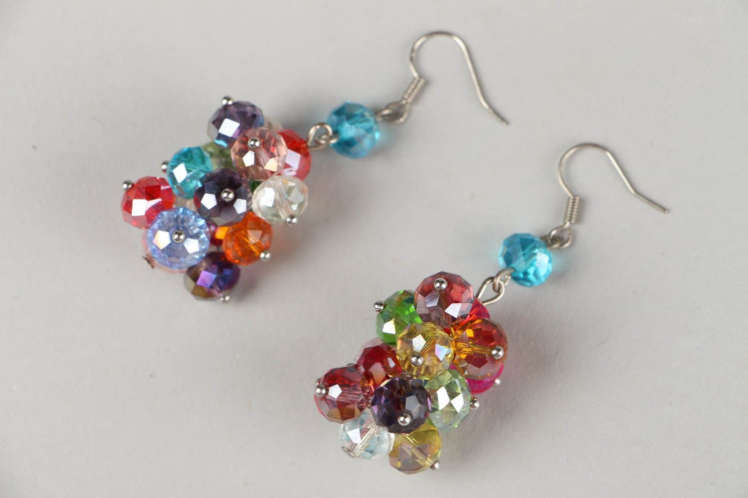 Earrings with multi-colored glass beads photo 1