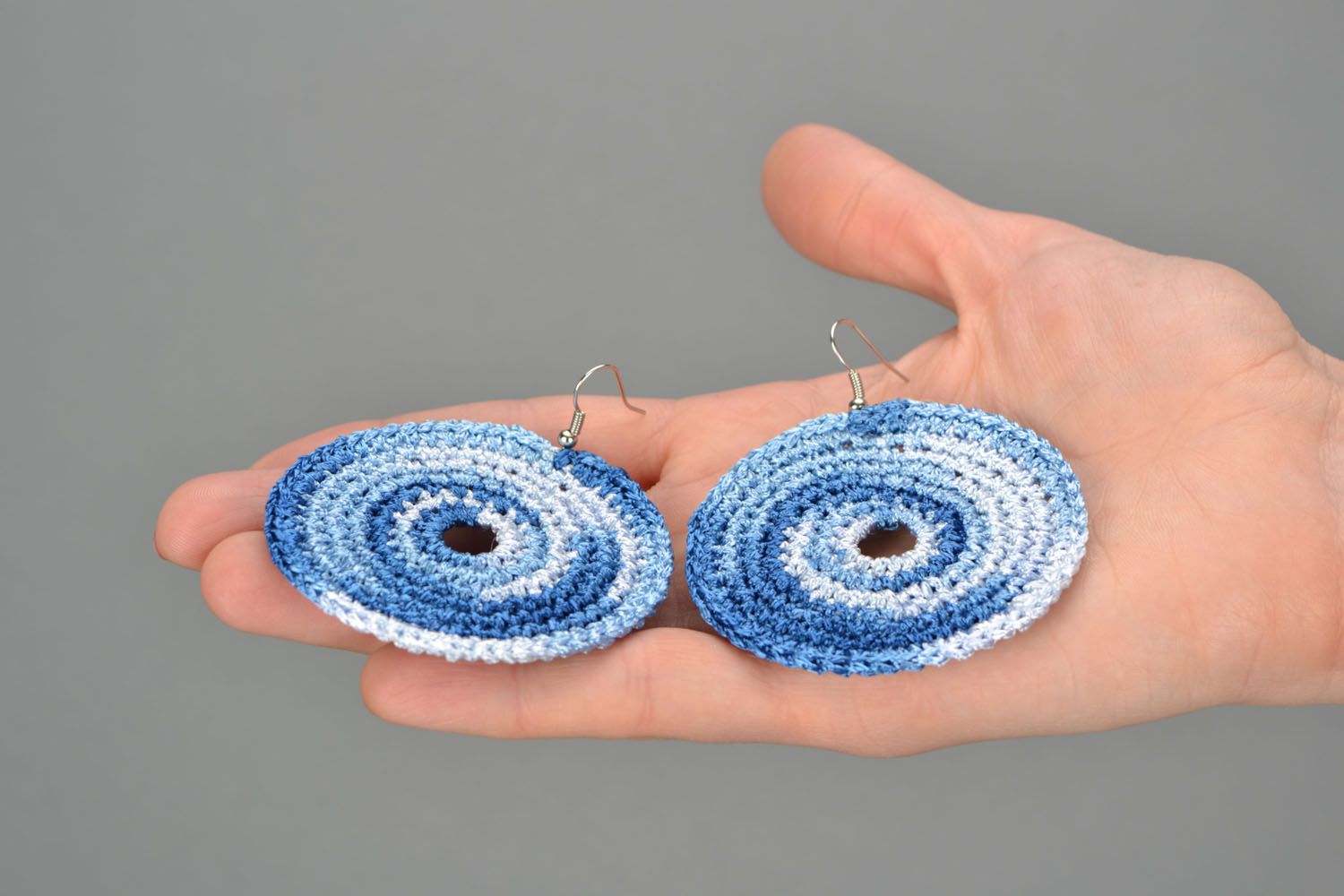 Large round hand-crocheted earrings photo 2