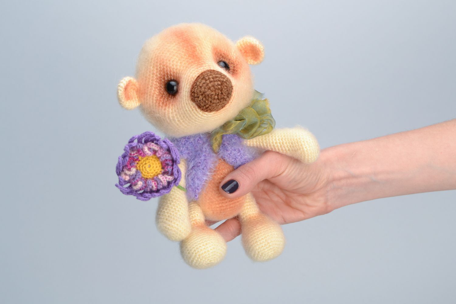 Fluffy crochet wool toy bear photo 2