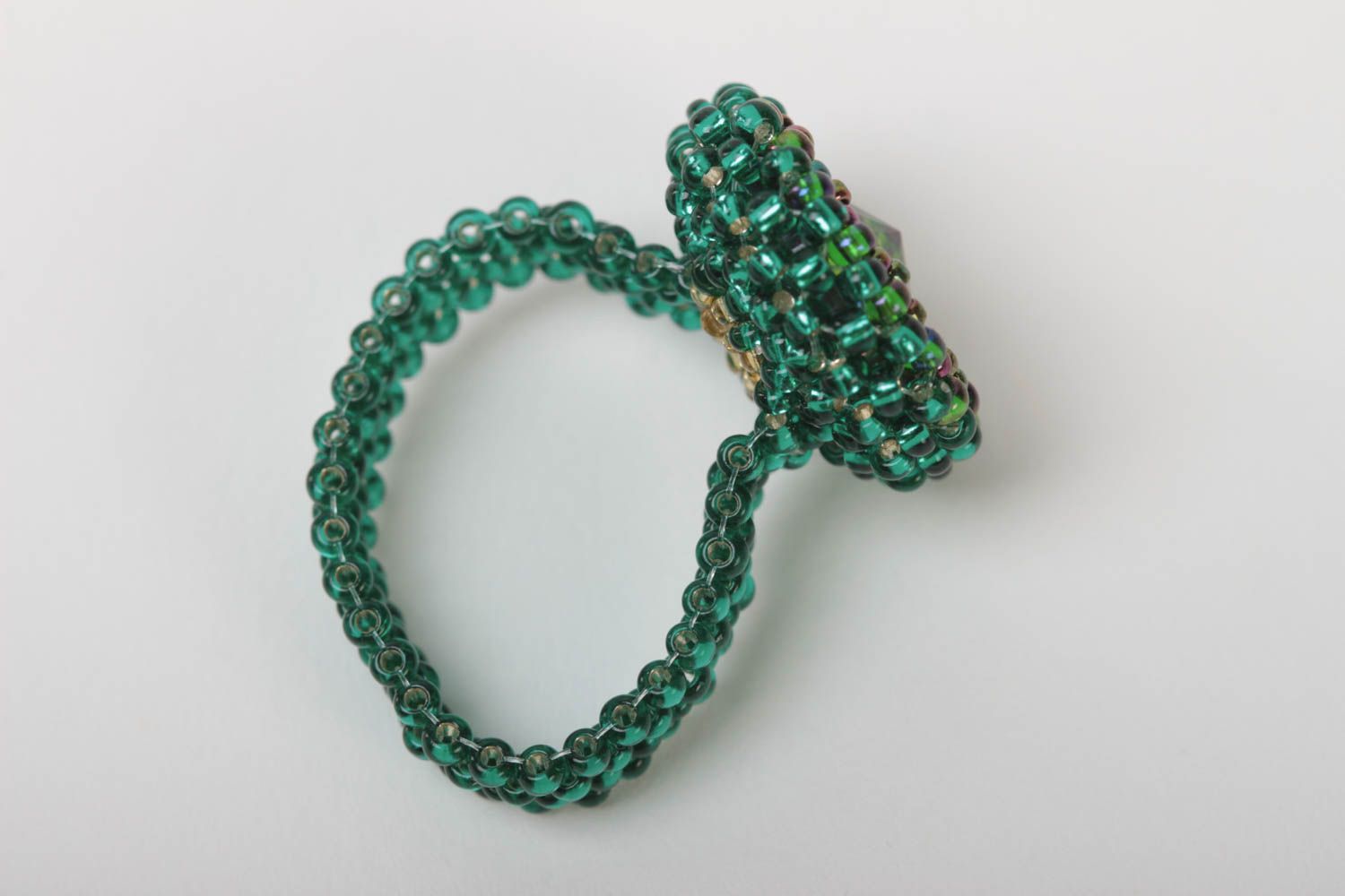 Handmade beaded ring stylish accessory with crystal cute designer jewelry photo 5