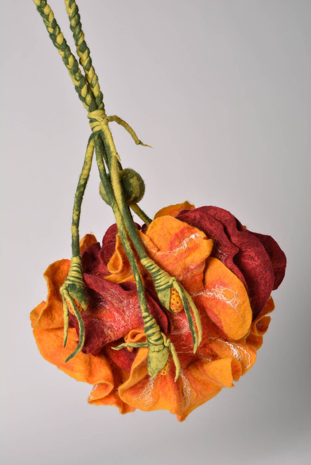 Handmade designer large bag felted of wool in the shape of orange flower photo 1
