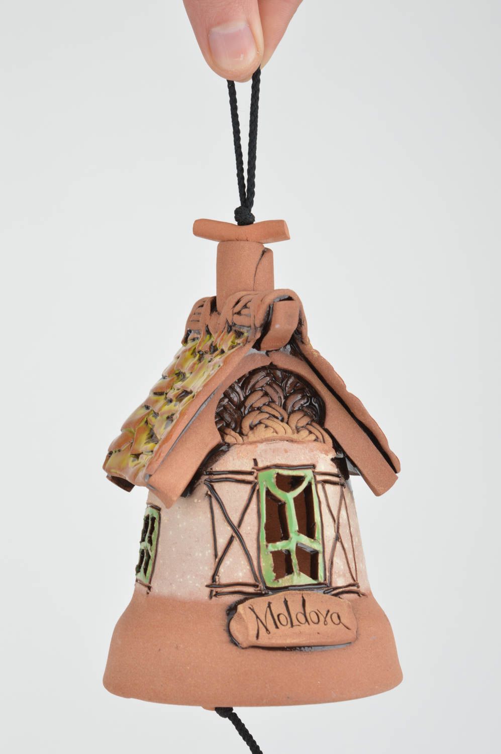 Handmade clay bell in the form of house eco friendly decor for home souvenir photo 3