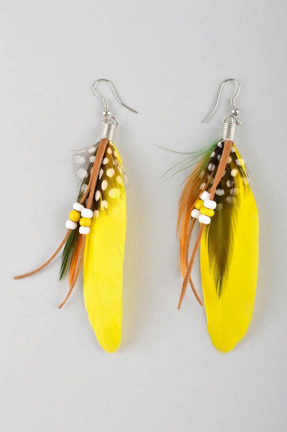 Handmade earrings with charms feather earrings long earrings fashion accessories photo 3