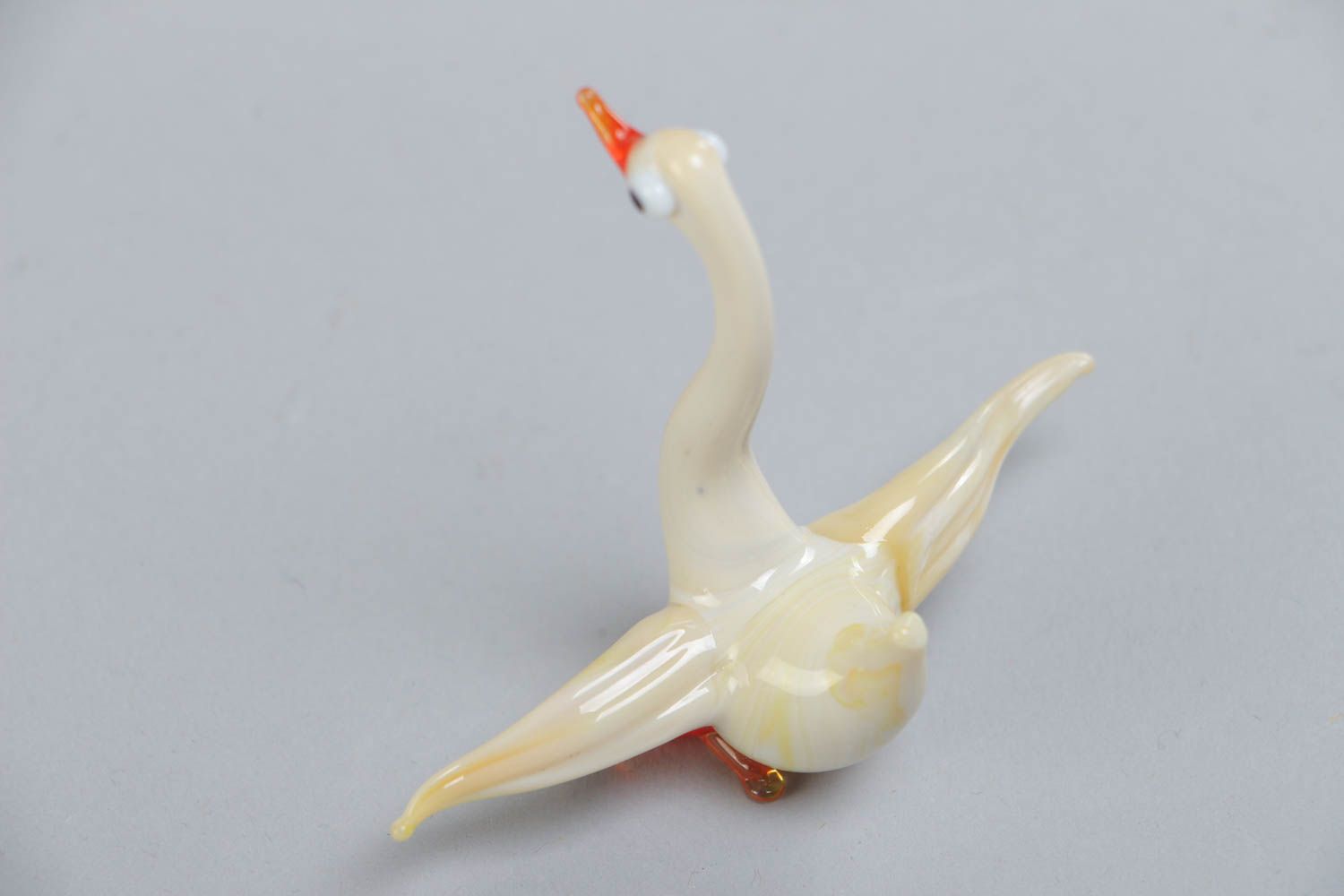 Small handmade designer lampwork glass statuette of white goose photo 4