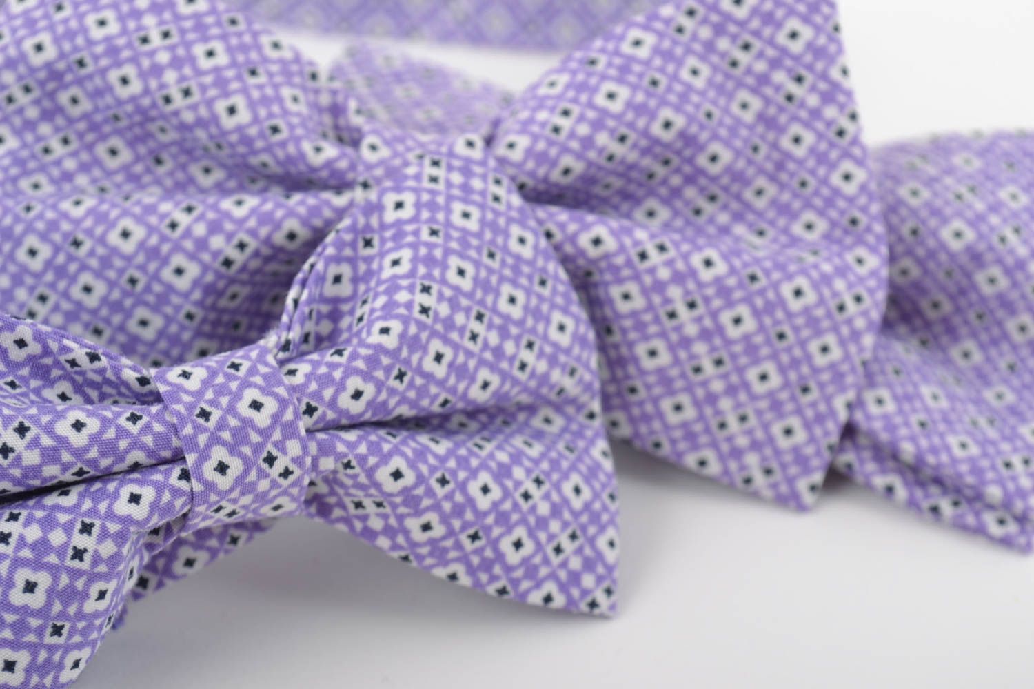 Set of 3 handmade designer fabric bow ties beautiful bright lilac photo 2