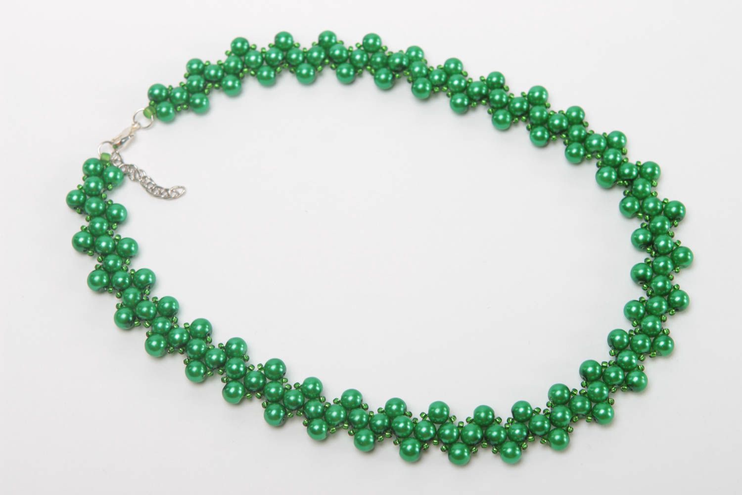 Handmade Glasperlen Kette Schmuck Collier Accessoire für Frauen grün lang schön foto 2