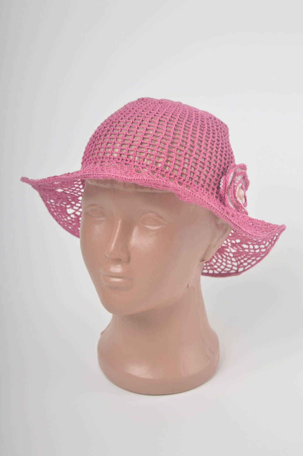 Детская шляпа ручной работы головной убор вязаная шляпа розовая для девочки фото 2