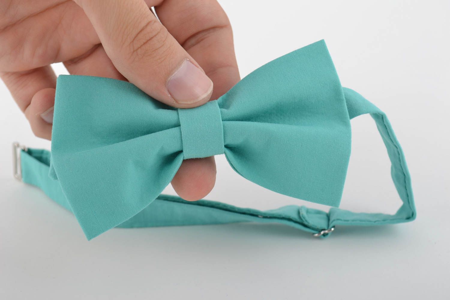 Handmade designer bow tie sewn of cotton fabric of mint color for boys photo 4