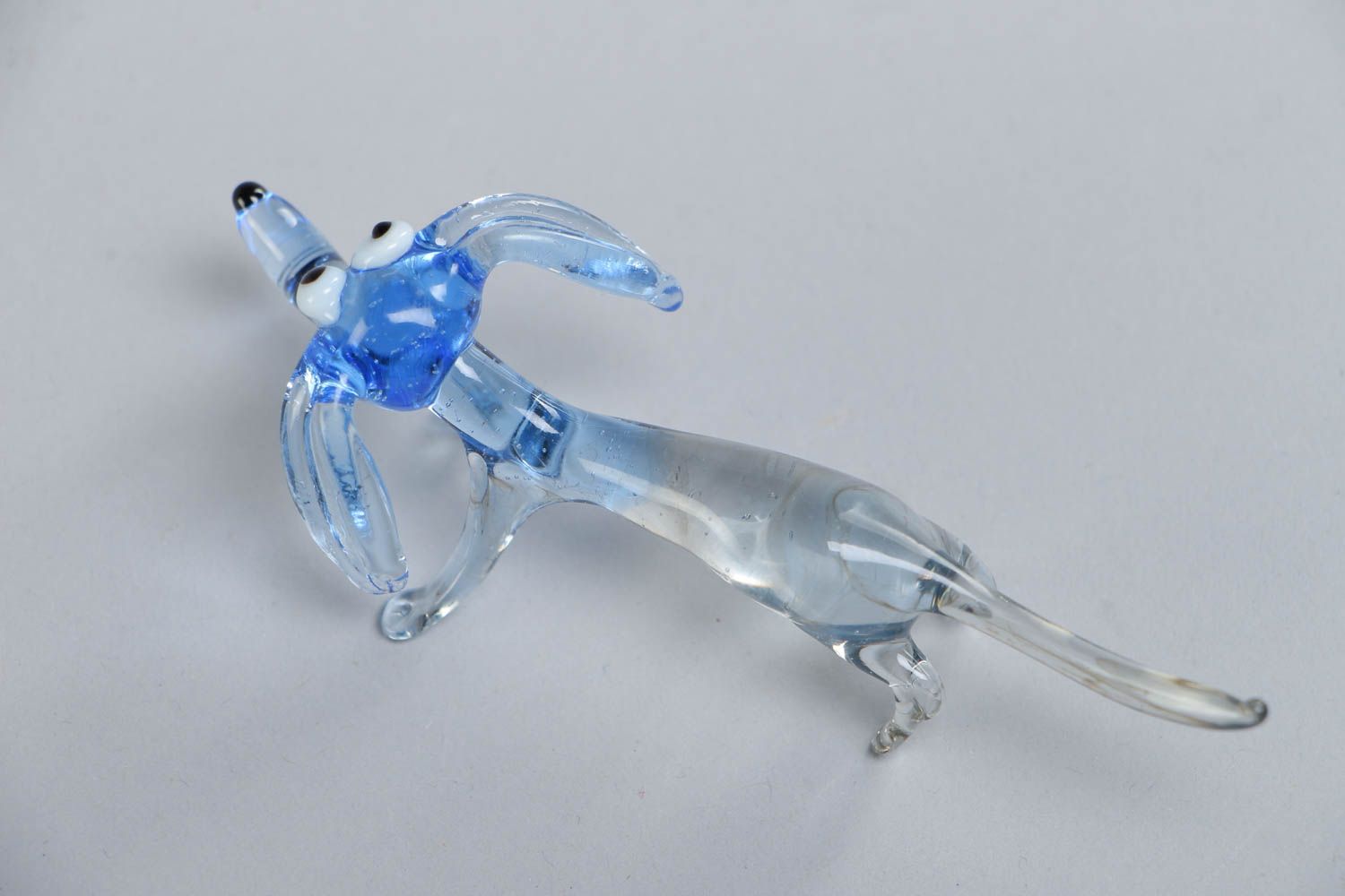 Beautiful handmade lampwork glass figurine of dachshund of blue color photo 3