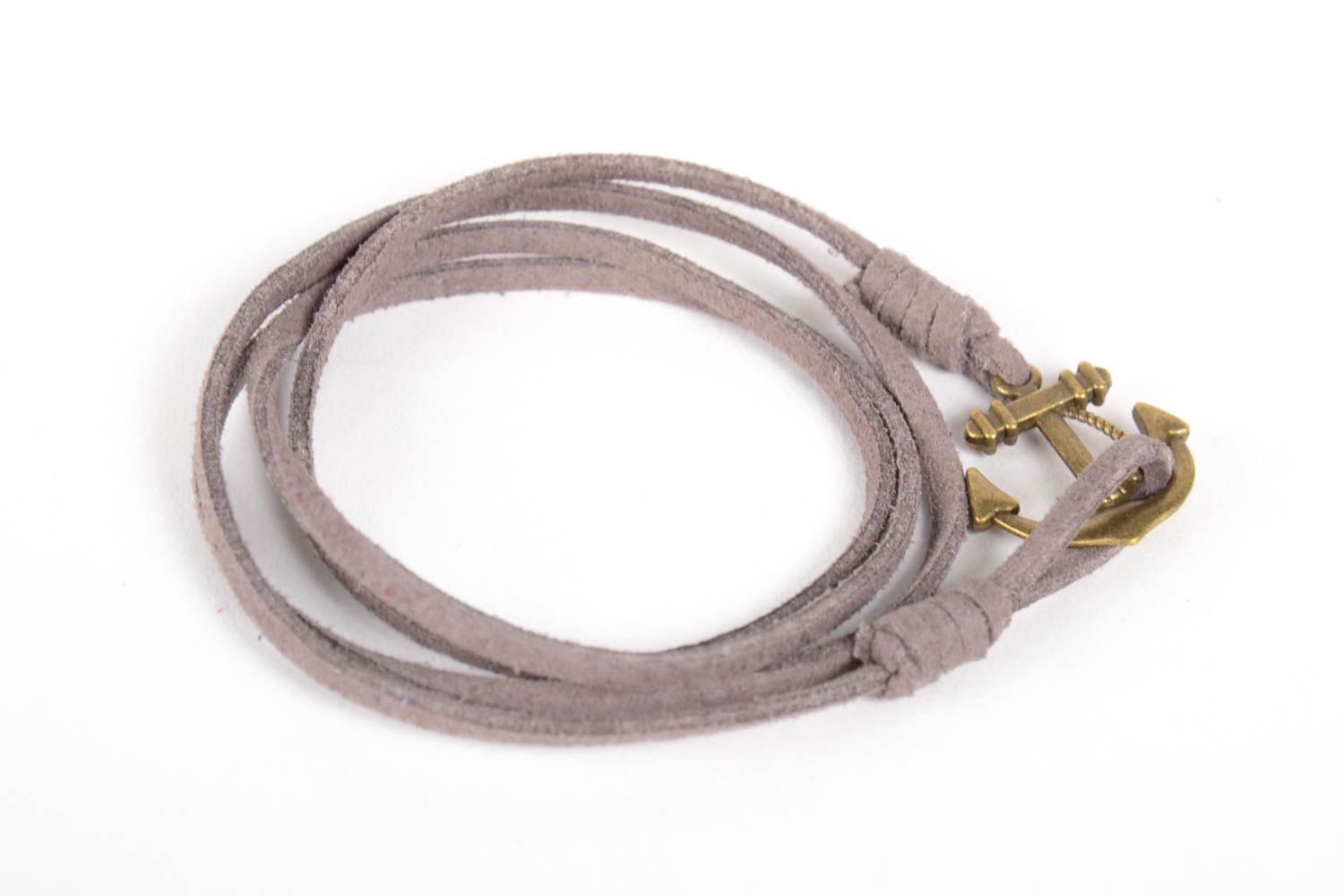 Bracelet daim gris Bijou fait main ancre métallique style marin Accessoire femme photo 2