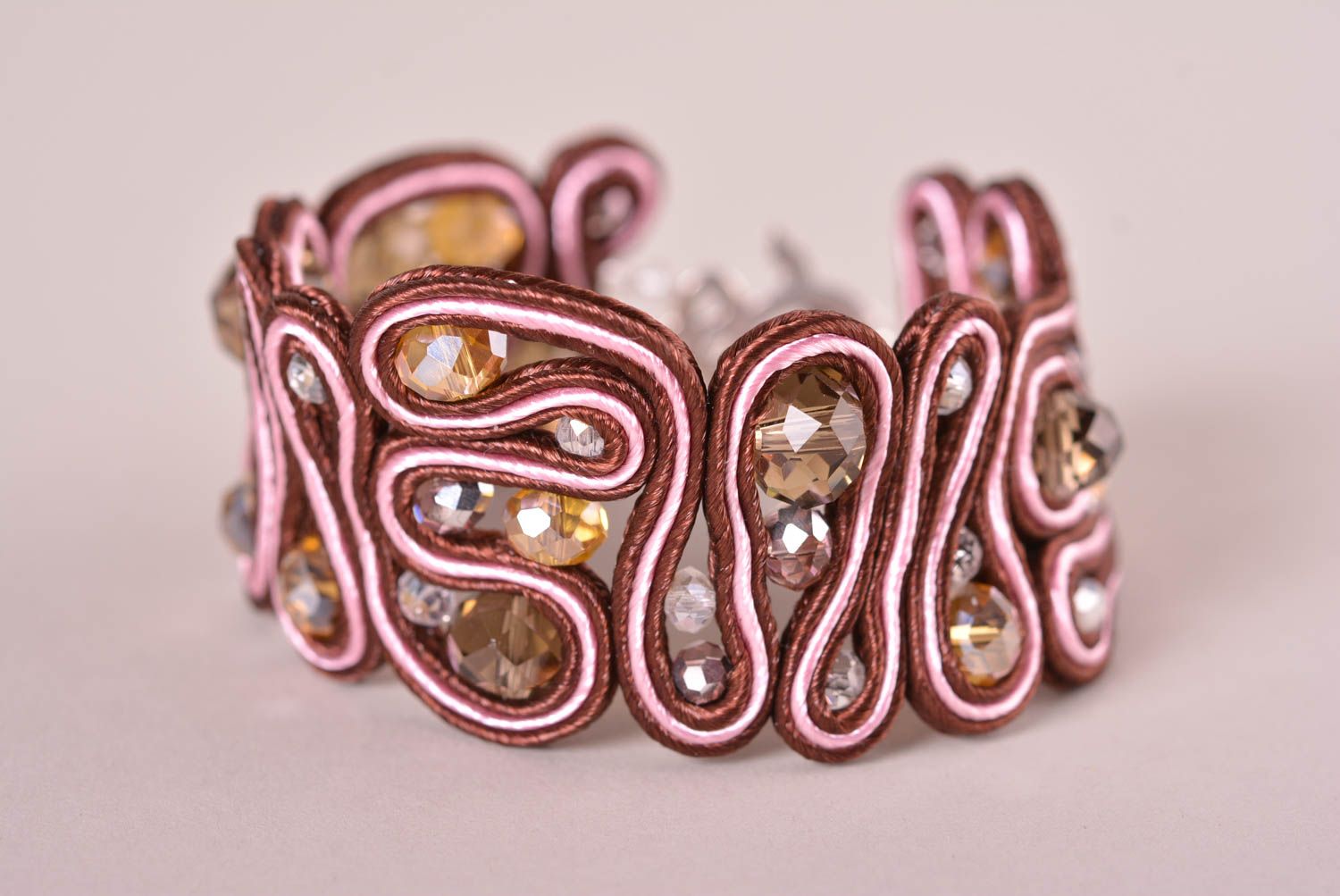 Wide handmade soutache bracelet textile bracelet with beads costume jewelry photo 1