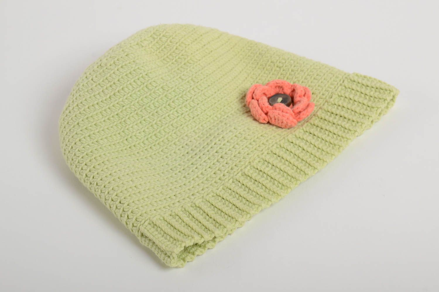 Bonnet tricot fait main Chapeau au crochet vert en laine Vêtement femme design photo 3