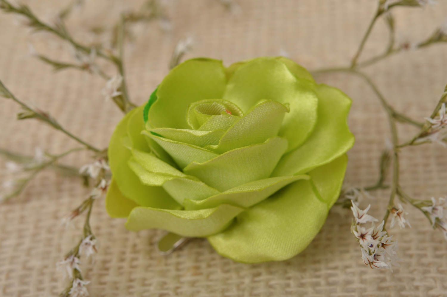 Украшение ручной работы заколка с цветком аксессуар для волос роза зеленая фото 1