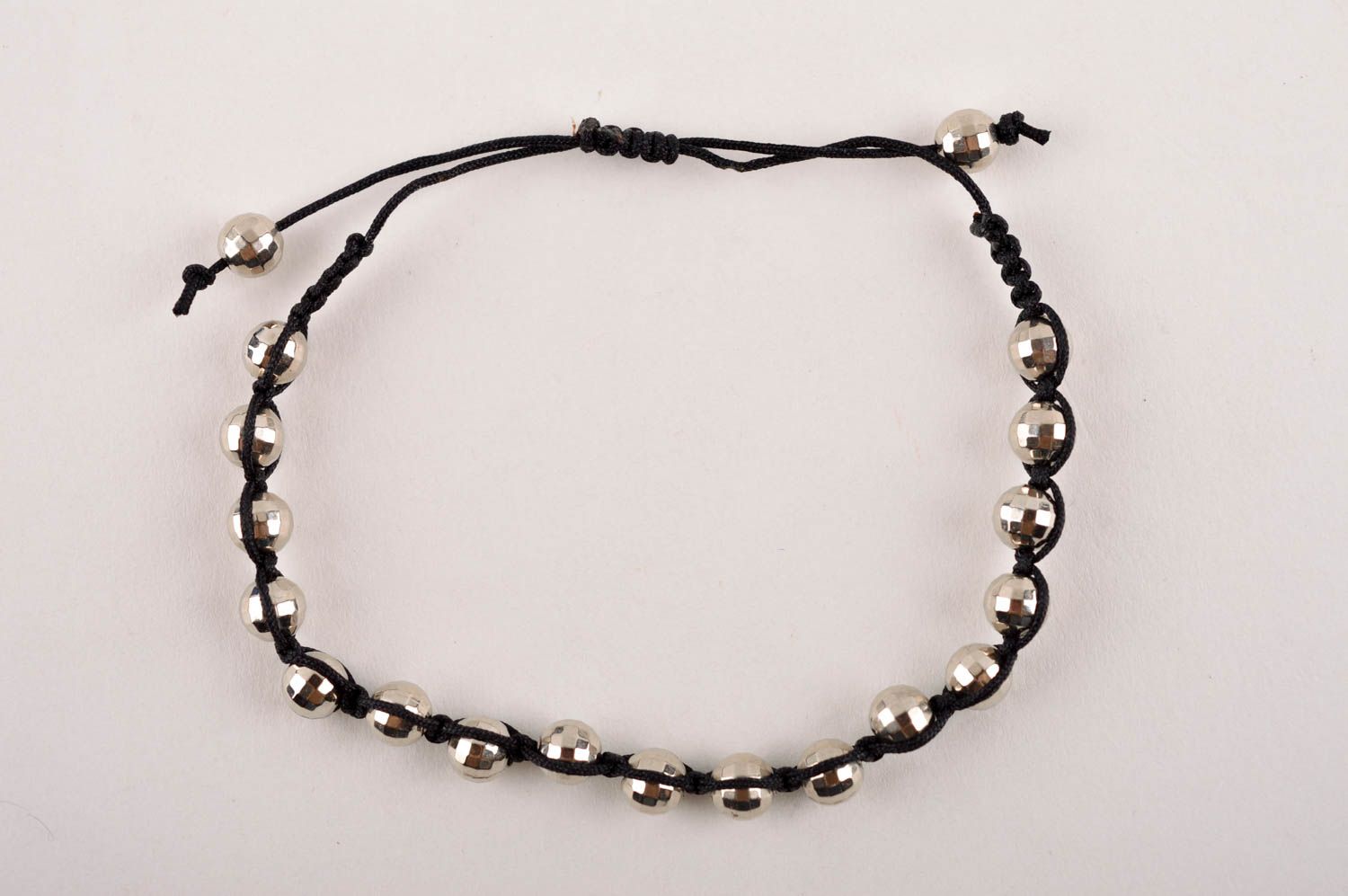 Balck cord handmade beaded strand bracelet with black beads photo 2