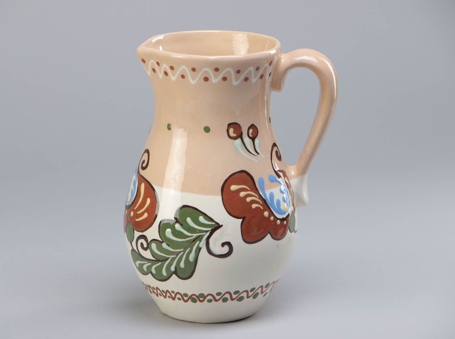 45 oz ceramic water jug porcelain with handle and floral design in village style 1,8 lb photo 2