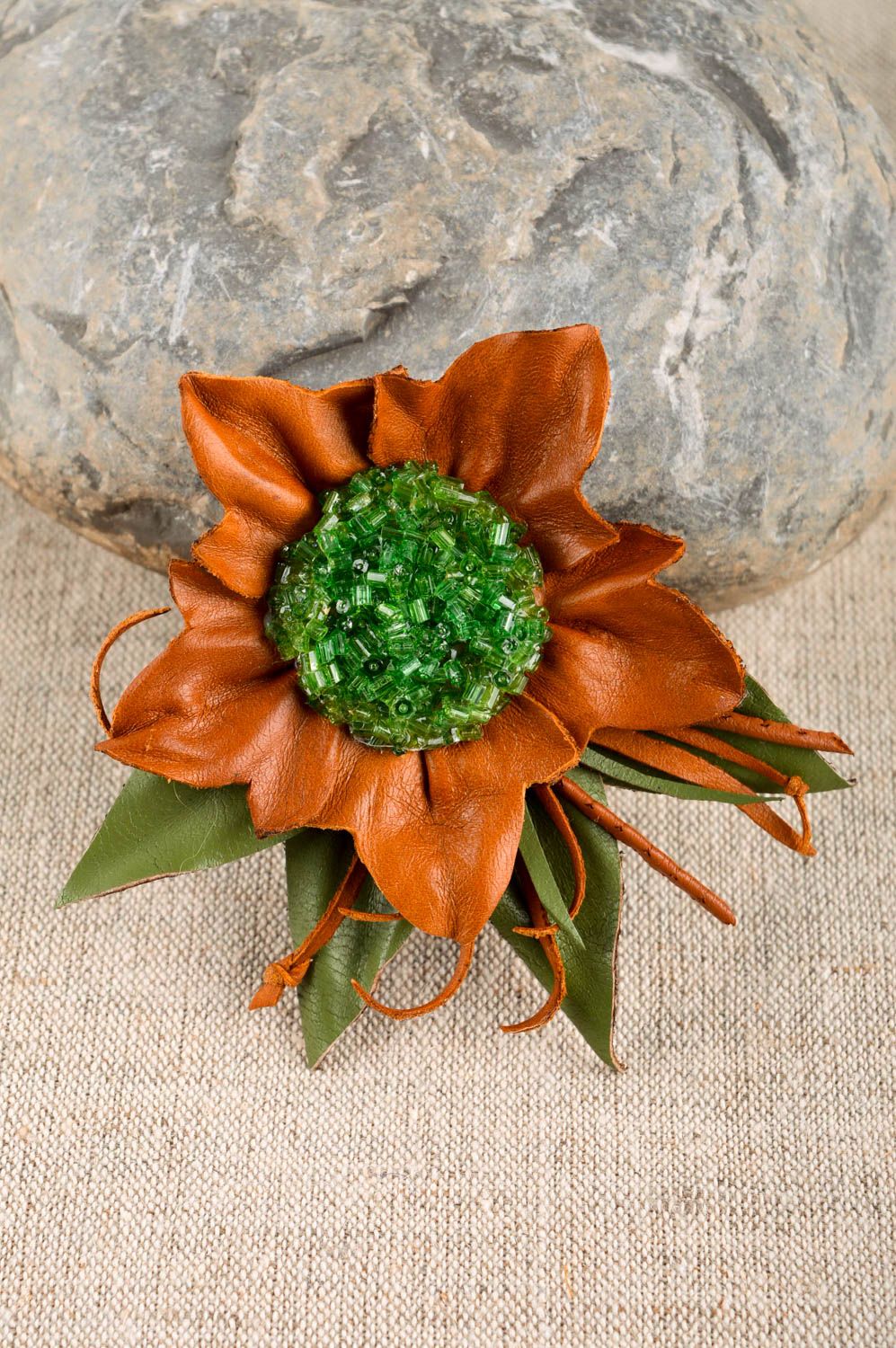 Handmade elegant brooch leather accessories leather jewelry flower brooch photo 1
