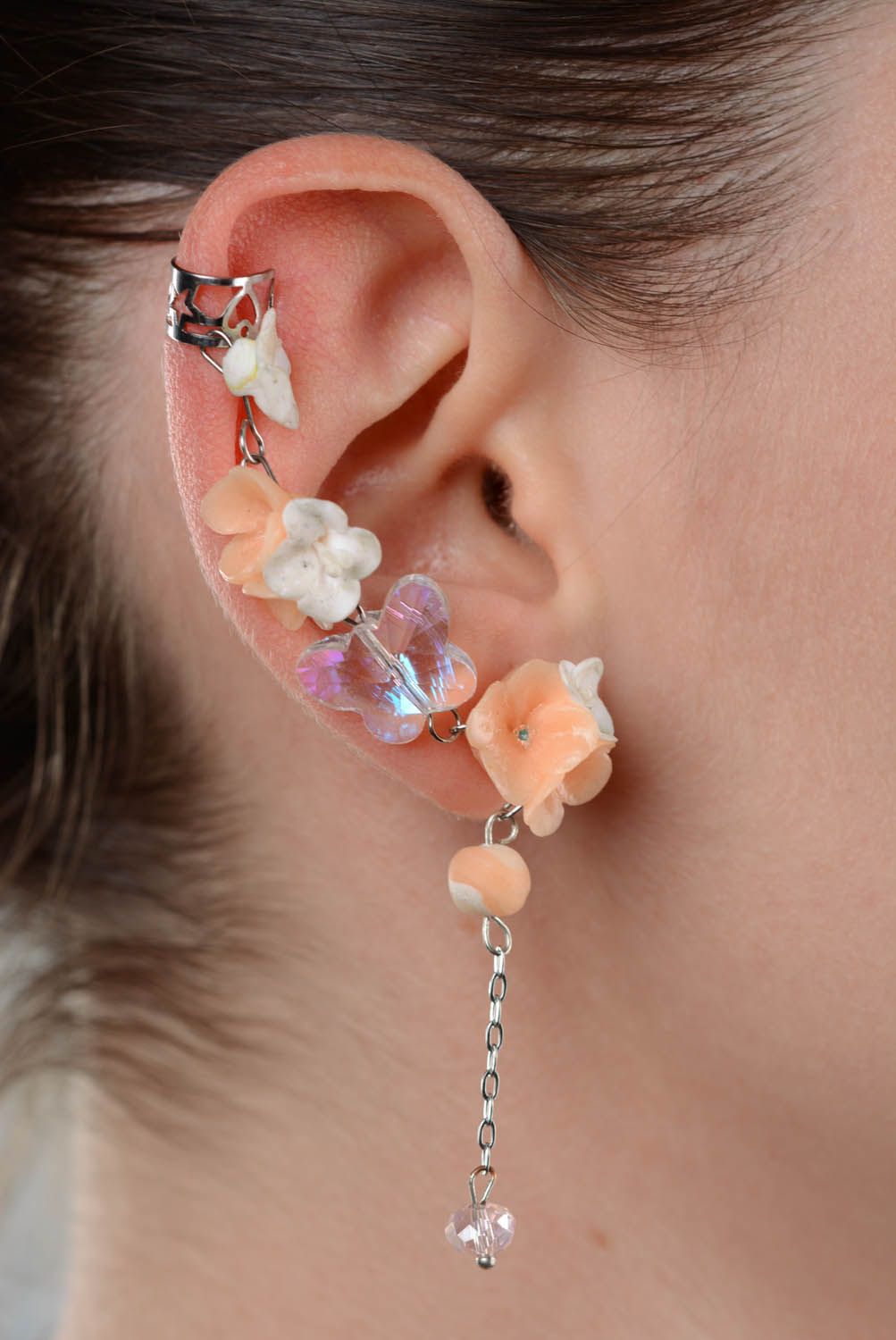 Plastic cuff earrings Crystal photo 3