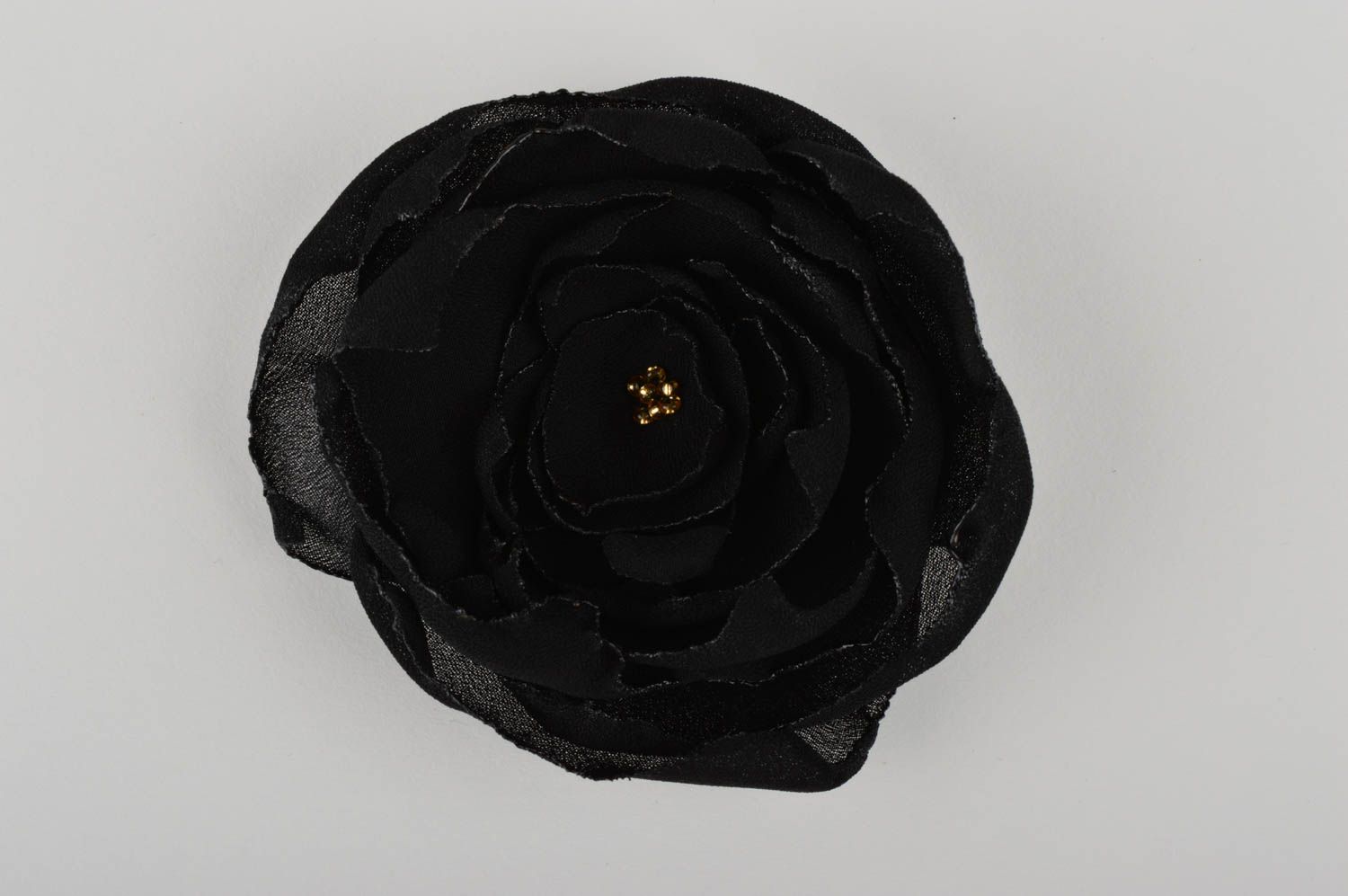 Broche fleur noire fait main Bijou fantaisie tissu Accessoire femme original photo 3
