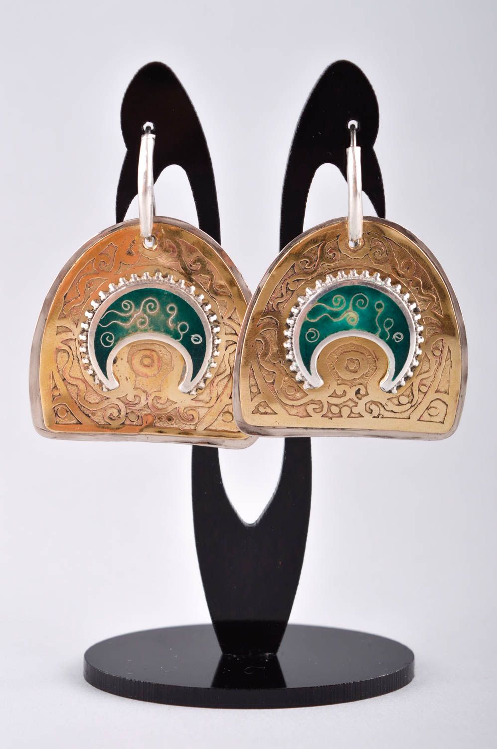Handmade earrings unusual accessory gift ideas brass jewelry metal earrings photo 2