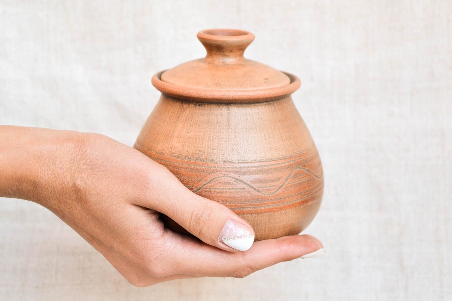 Azucarero original hecho a mano de cerámica utensilio de cocina pote con tapa foto 2