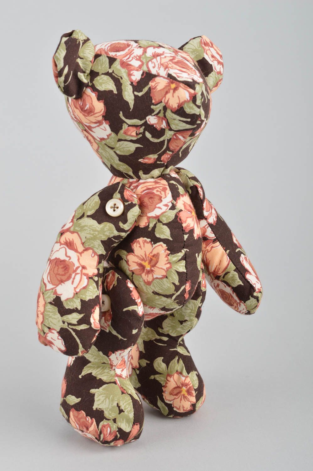 Beautiful handmade children's cotton fabric soft toy bear with flower print photo 2
