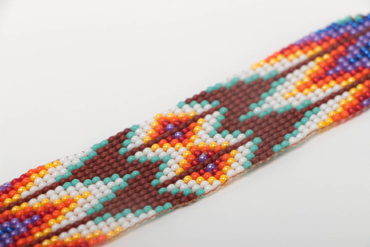 Бисерный браслет на завязках широкий разноцветный авторский ручной работы фото 3