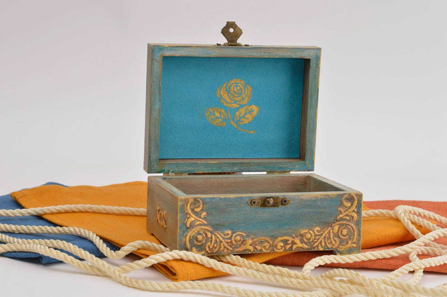 Caja de madera decorada hecha a mano decoración de interior joyero original foto 1