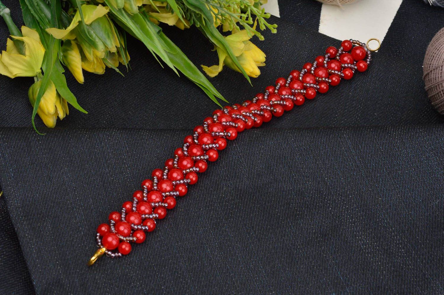Красный браслет из бусин ручной работы модный браслет модная бижутерия фото 1