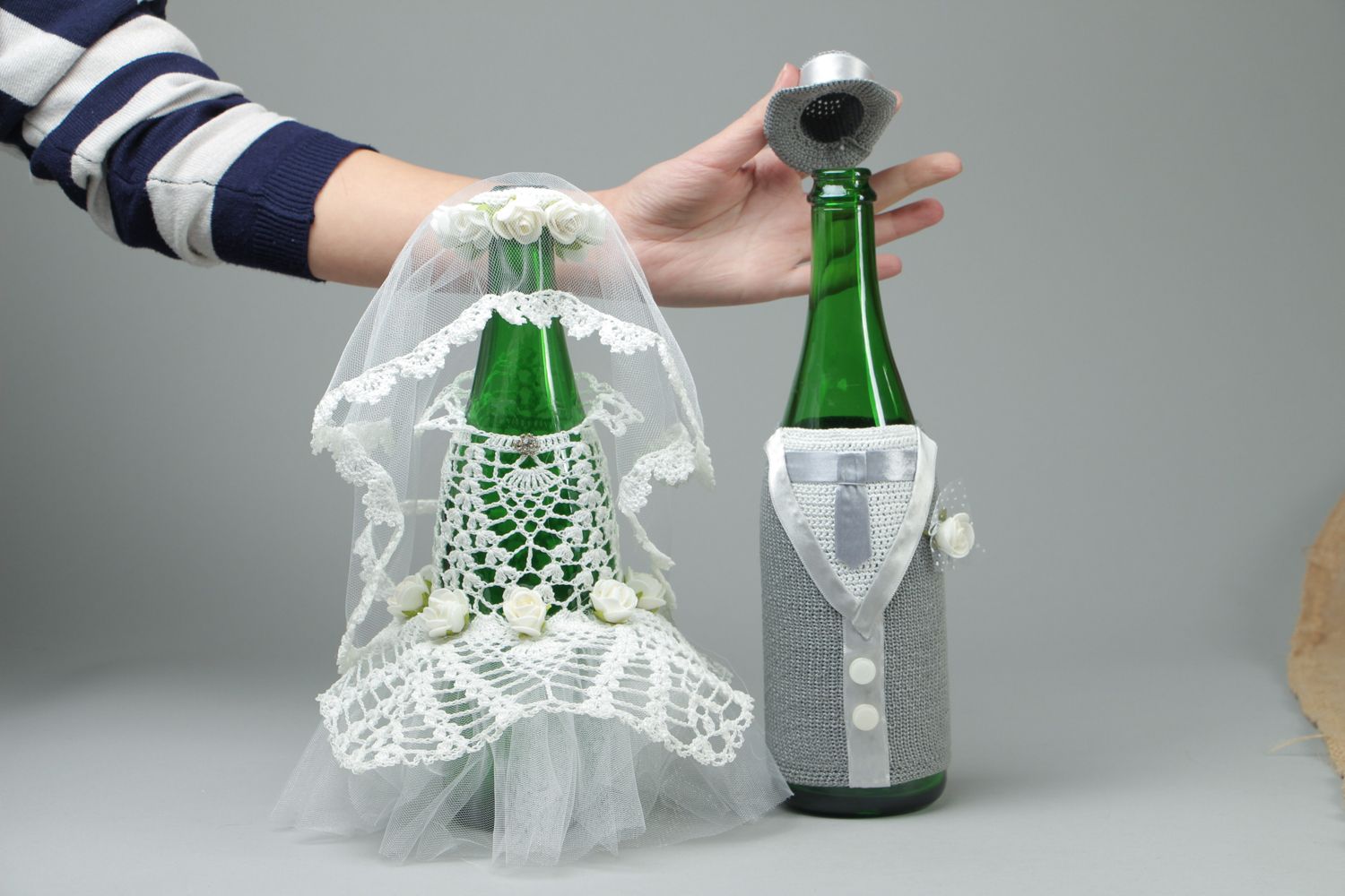 Vestiti da champagne per bottiglia fatti a mano accessori per matrimonio foto 4