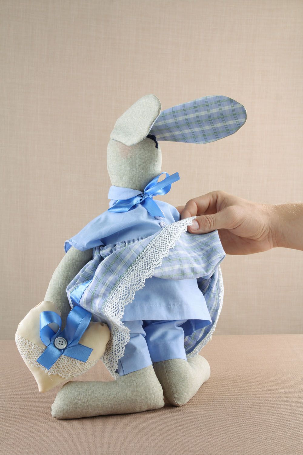 Handmade soft toy Bunny in Blue Dress photo 5