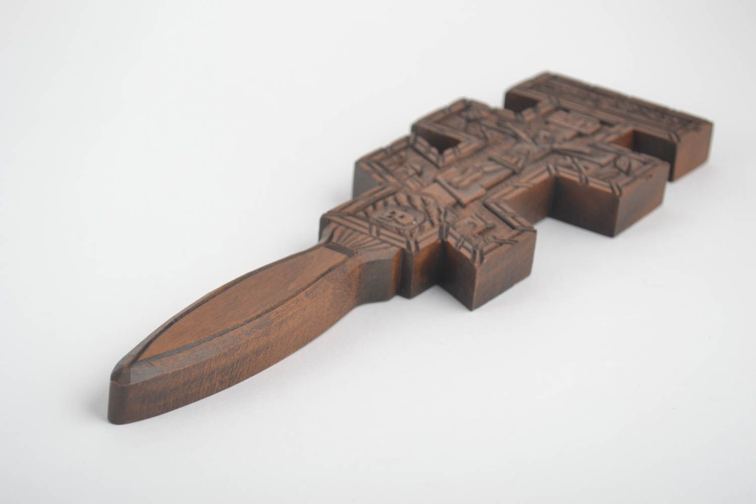 Cruz tallada hecha a mano artesanía en madera decoración de pared amuleto casero foto 3