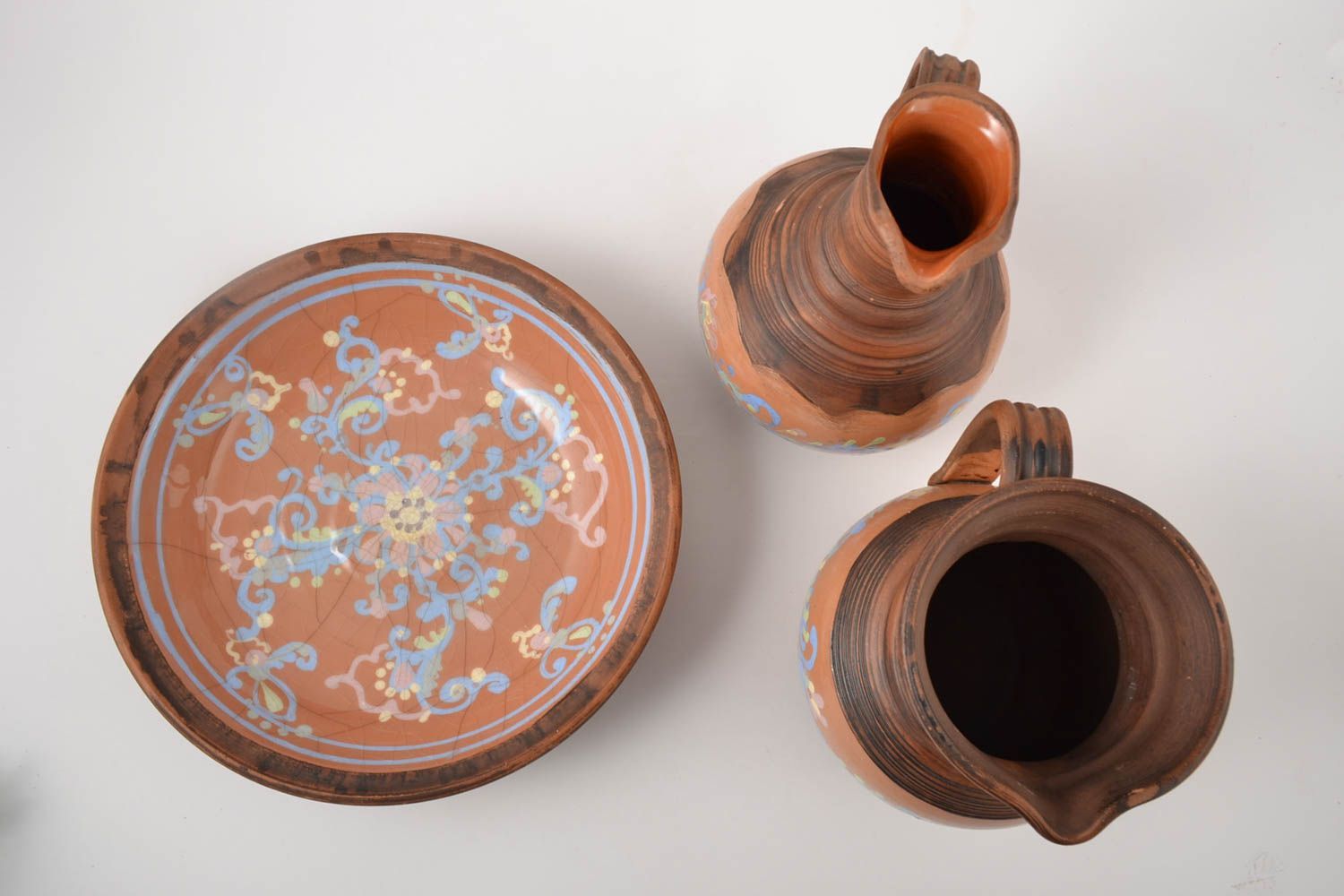 Керамическая посуда ручной работы 2 керамические кувшины глиняная миска набор фото 4