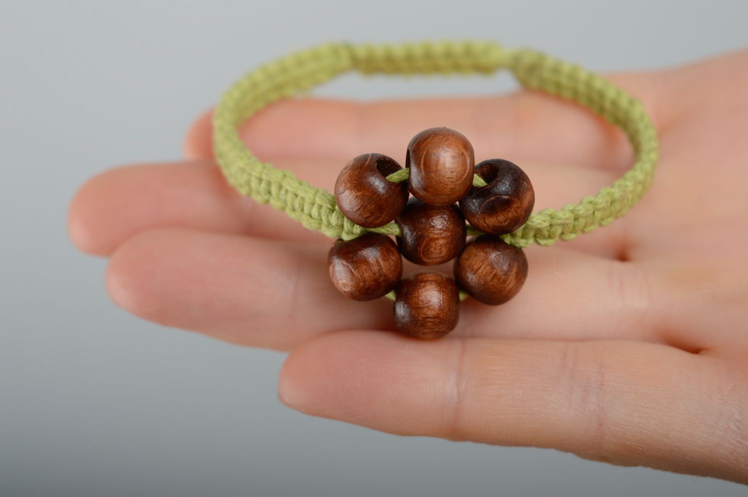 Macrame waxed cord bracelet with wooden beads photo 3