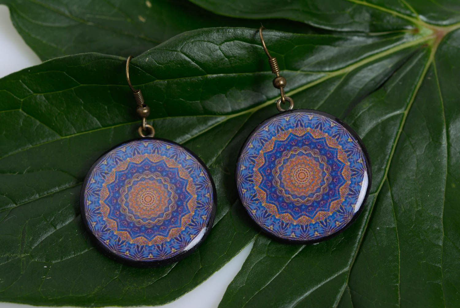 Handmade earrings made of polymer clay with decoupage technique oriental style photo 3
