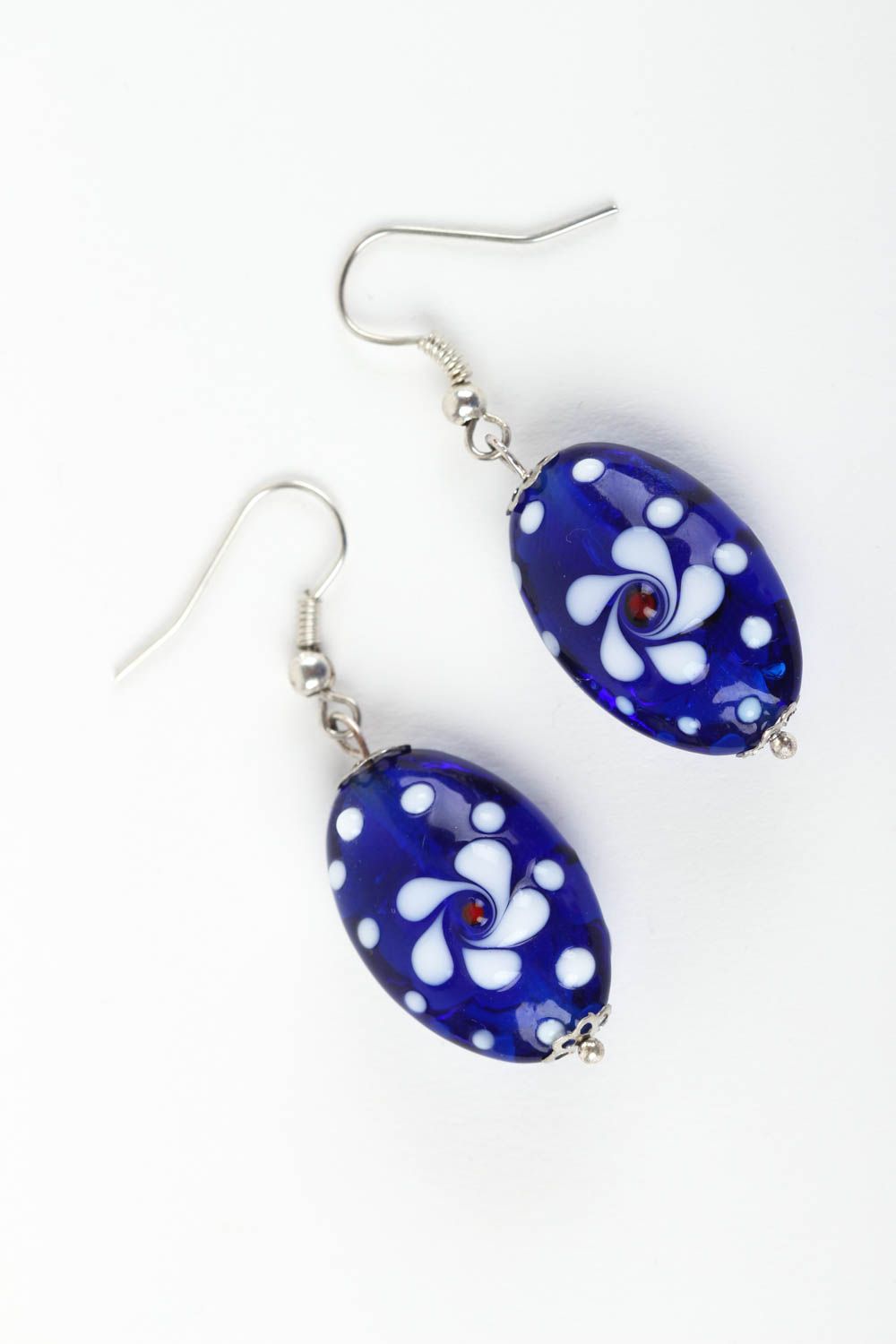 Boucles d'oreilles verre de Murano Bijou fait main bleues ovales Idée cadeau photo 2