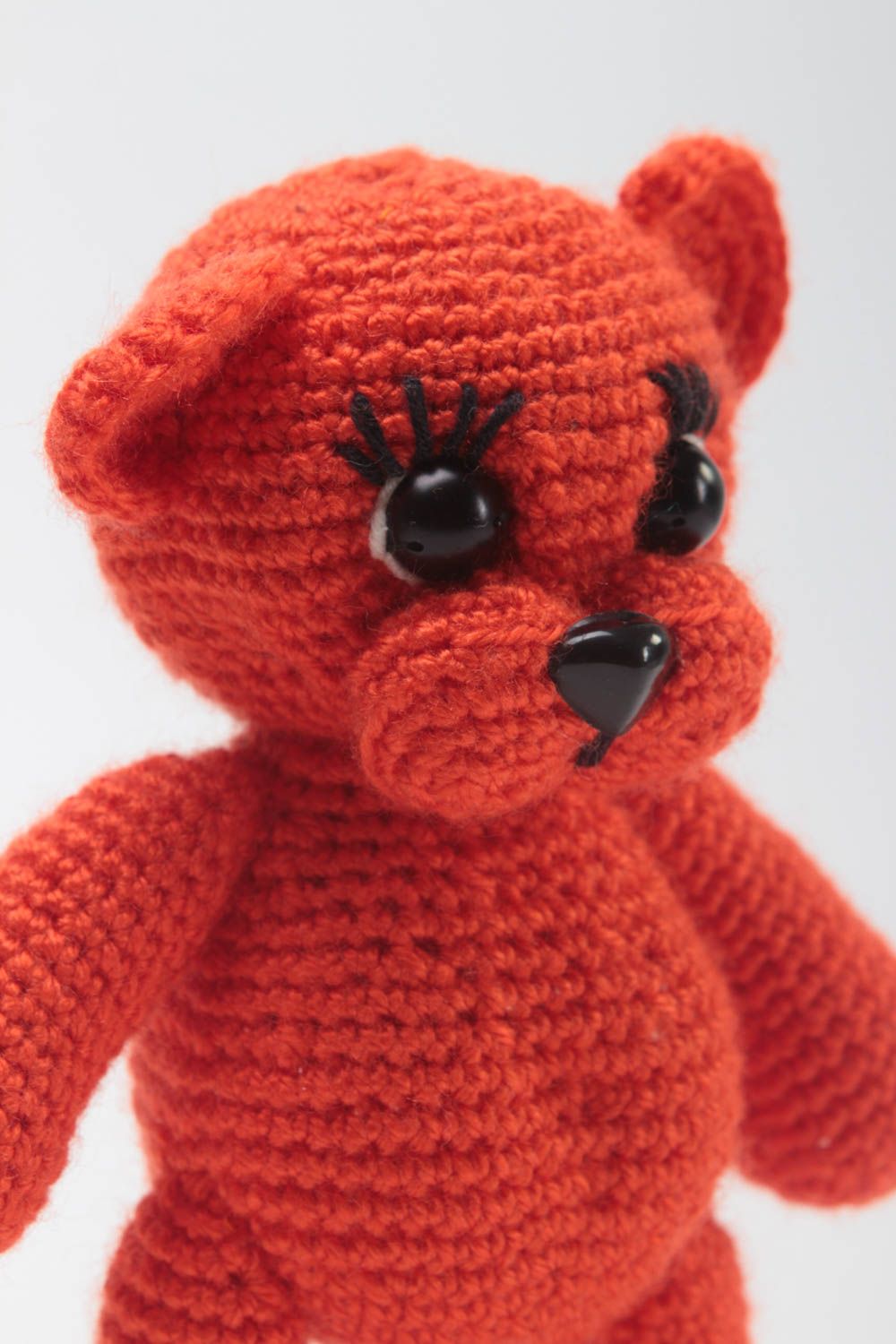 Jouet enfant Peluche tricotée fait main Cadeau original ourson rouge pour fille photo 3