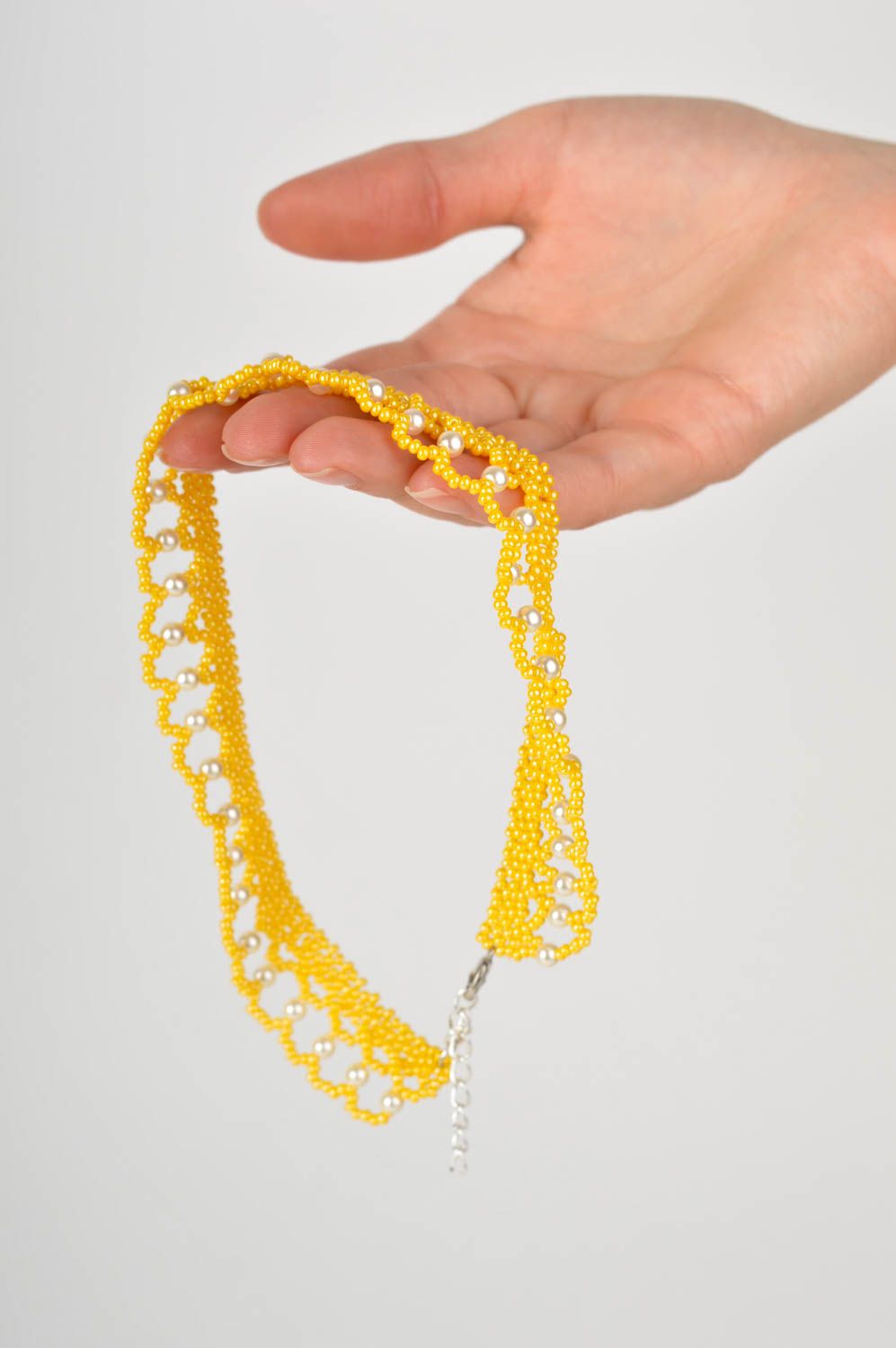 Handmade Modeschmuck Halskette Rocailles Kette Damen Accessoire in Gelb foto 5