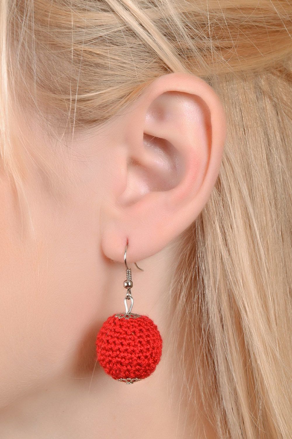 Crocheted wooden earrings photo 4
