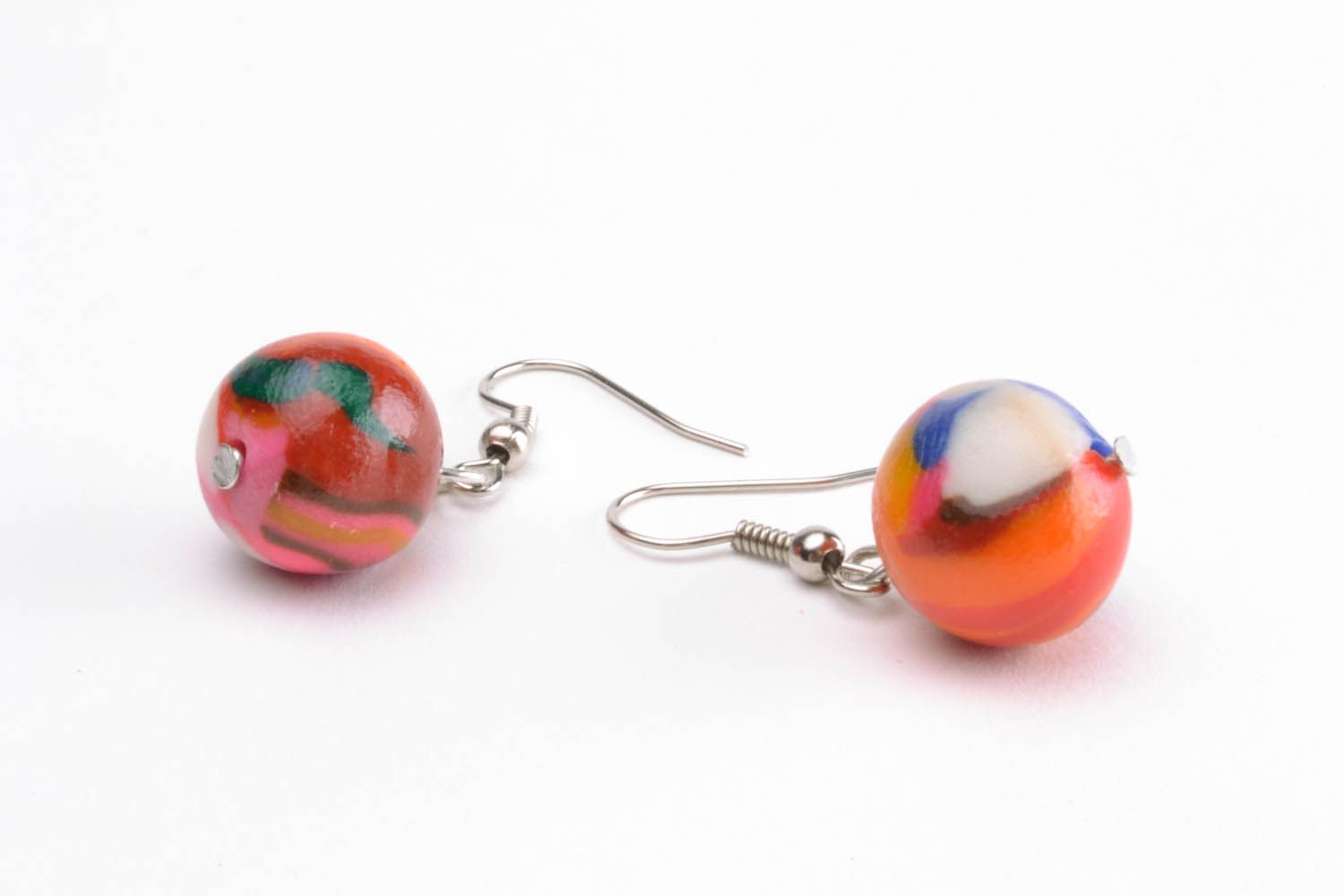 Polymer clay earrings with round pendants photo 3
